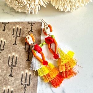 2/$30🌵 Dia De Los Muertos Sugar Skull Earrings Long Tiered Tassel Halloween NEW